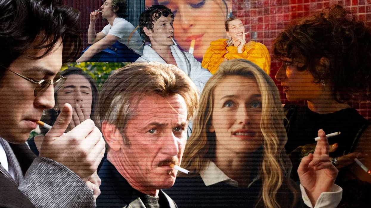 A collage of celebrities and characters from movies and TV smoking cigarettes