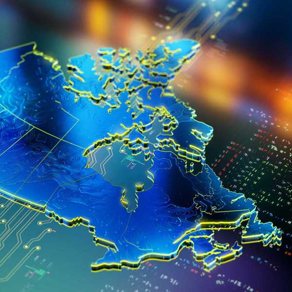 A computer chip shaped like canada placed in a motherboard