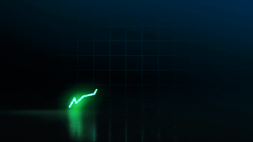 A GIF of a green stock line going up and to the right