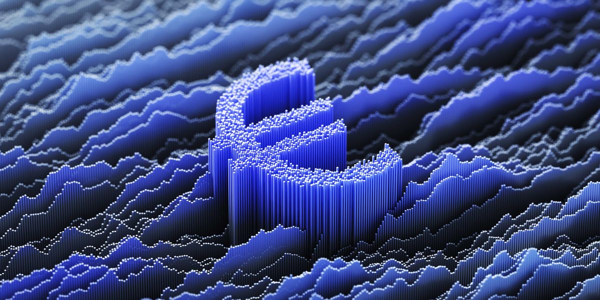A stylized rendering of a euro currency symbol embedded in digital waves.