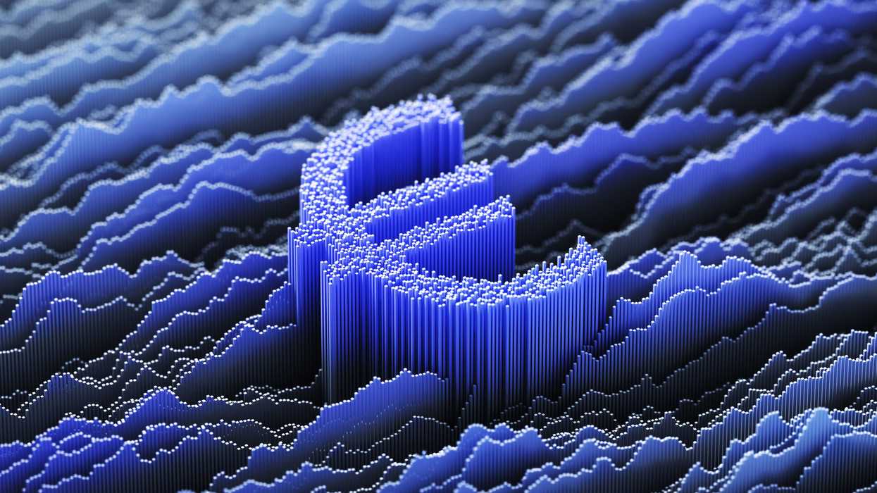 A stylized rendering of a euro currency symbol embedded in digital waves.