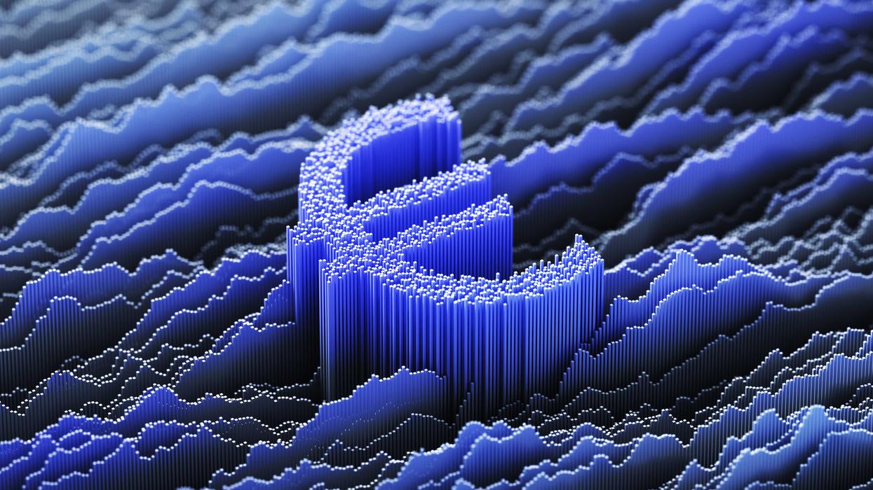A stylized rendering of a euro currency symbol embedded in digital waves.