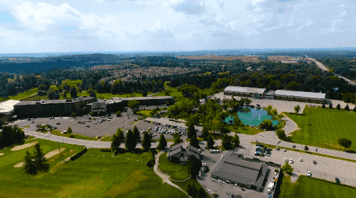 An aerial shot of the expansive resort