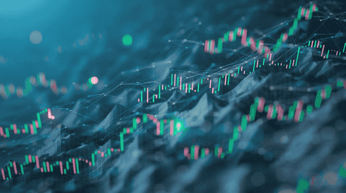 An animation of investment charts going up and down