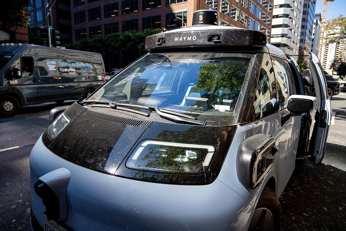 One of Waymo's driverless robotic cars on the road