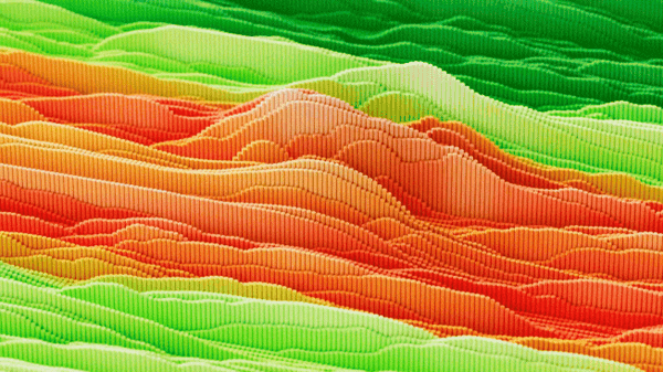 Stylized waves rise and fall, representing the market.